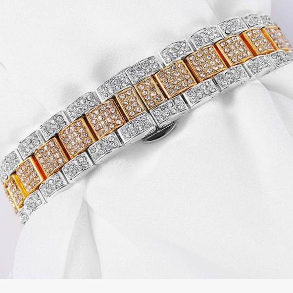 Men's Luxury Iced Crystal Rainbow Inlaid Simulated Diamond Steel Quart Watch - Picture 2 of 10